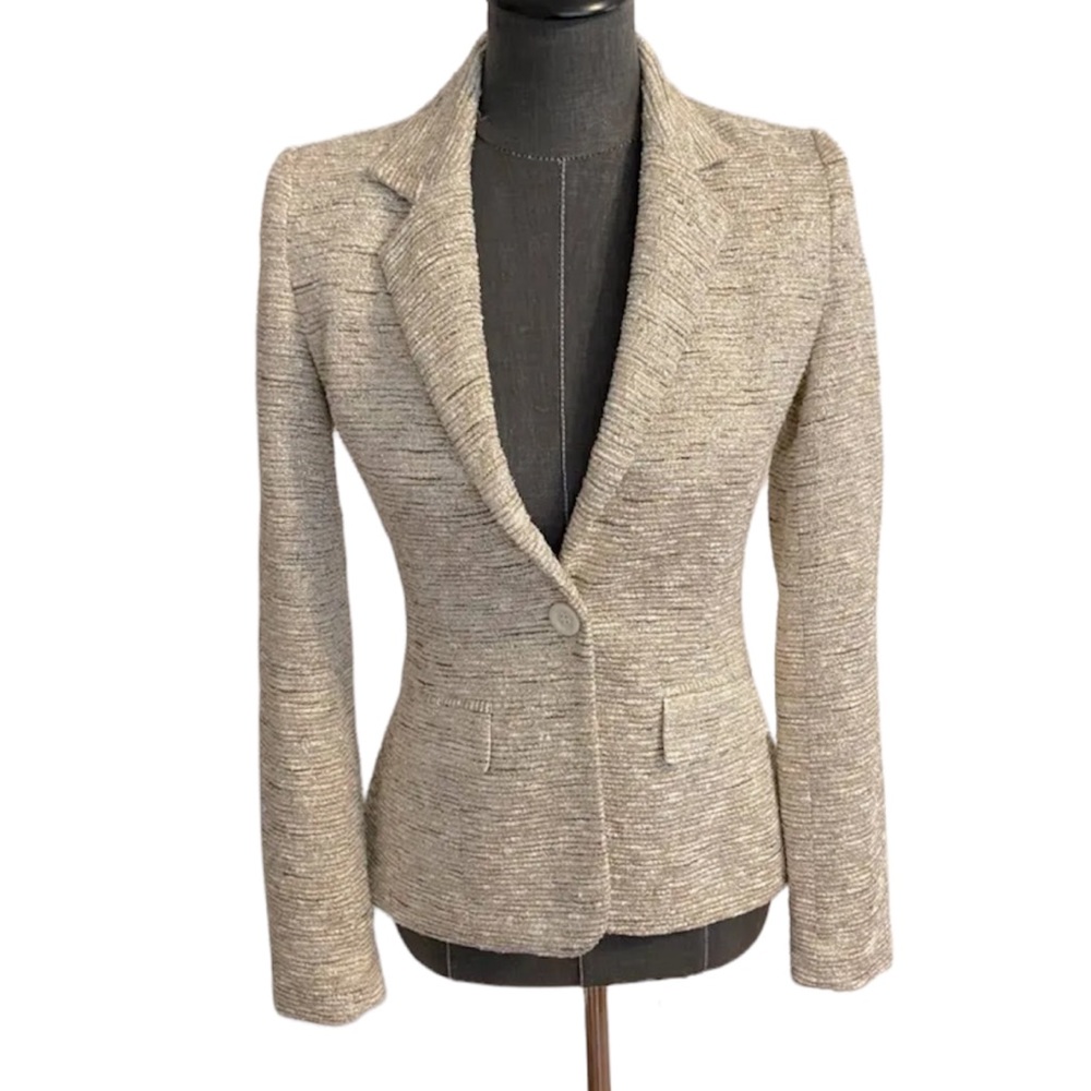 ALICE + OLIVIA Gold Metallic Tweed Knit Single Button Blazer Small C207-225-513